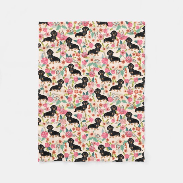 Dachshunds blanket - cute floral doxie dog (Front)
