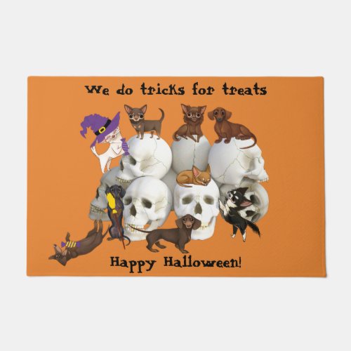 Dachshunds Chihuahuas Skulls Halloween Door Mat