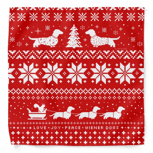 Dachshunds Christmas Holiday Pattern Wiener Dogs Bandana (Front)
