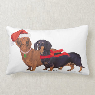 Multicolor VepaDesigns Christmas Dachshund Puppy Pocket Santa Hat Doxie Dog Christmas Gifts Throw Pillow 18x18