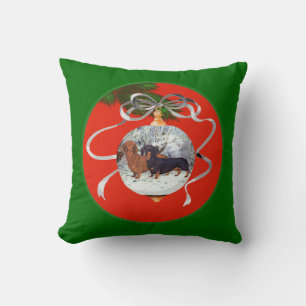 Dachshunds Christmas Ornament Throw Pillow