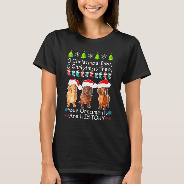 Dachshunds Christmas Pajama Xmas Tree Winter T-Shirt (Front)