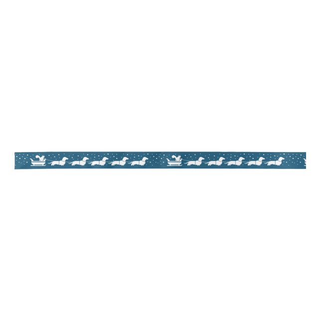 Dachshunds Christmas Sleigh with Squirrel Blue Satin Ribbon (Front)