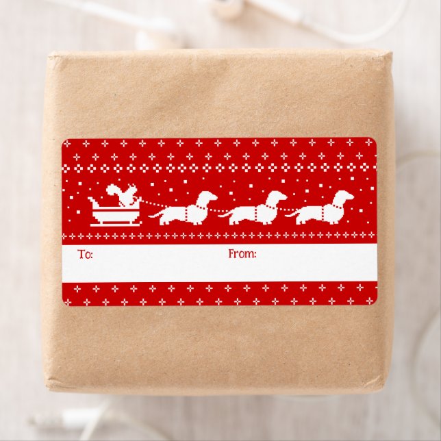 Dachshunds Christmas Sleigh with Squirrel Gift Label (Insitu)