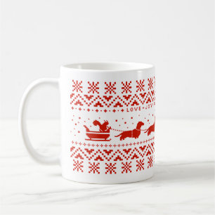 Dachshunds Christmas Sleigh with Squirrel Holiday Coffee Mug