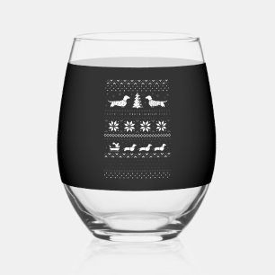 Dachshunds Christmas Sweater Pattern Classic T-Shi Stemless Wine Glass