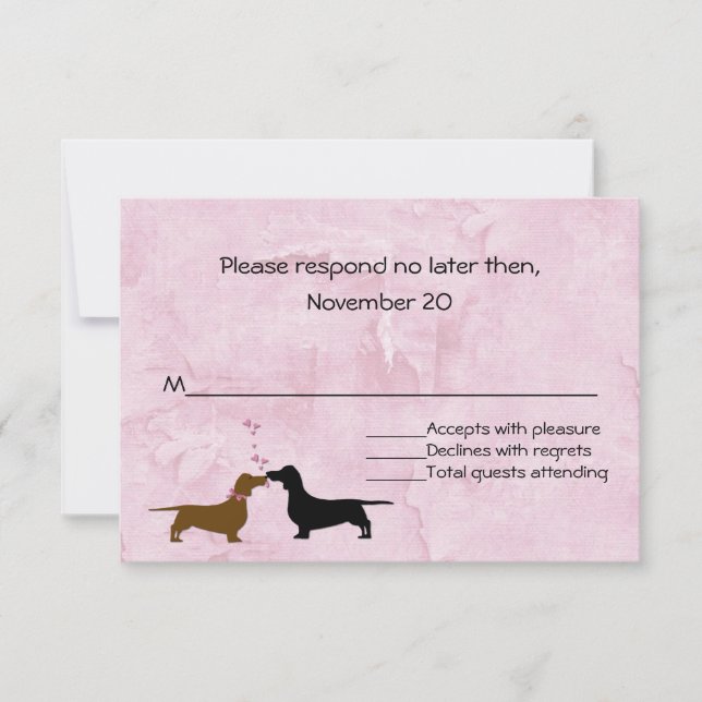 Dachshunds Custom Pink Wedding RSVP (Front)