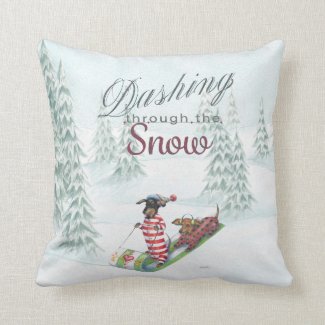 Dachshunds dashing through the snow pillow
