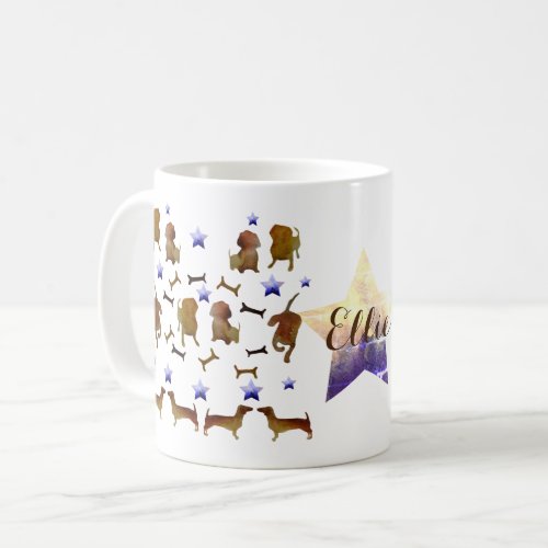 Dachshunds  Dog Bones Watercolor Custom Name Coffee Mug