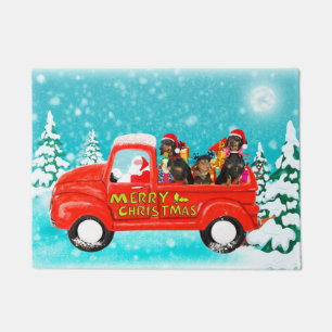 Dachshunds Dog Christmas Santa Delivery Truck Doormat