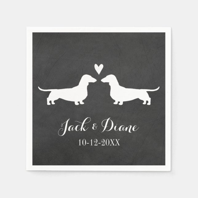 Dachshunds Dog Wedding Couple Personalized Paper Napkins (Front)