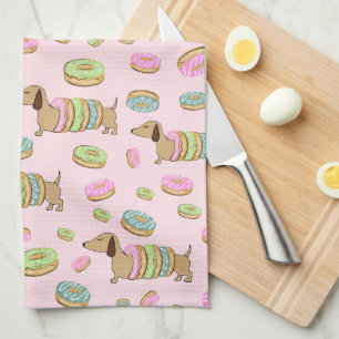 Dachshunds + Donuts Dish Towel + Doxie Hand Towel