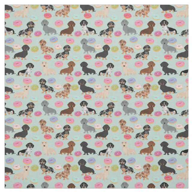 Dachshunds Donuts Fabric - cute doxie fabric print (Swatch)