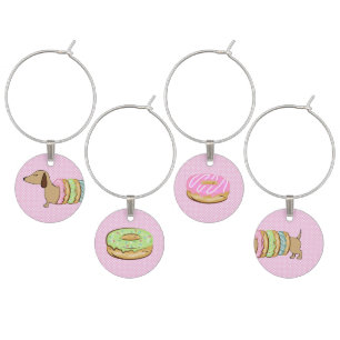 Dachshunds & Donuts Wine Glass Charms