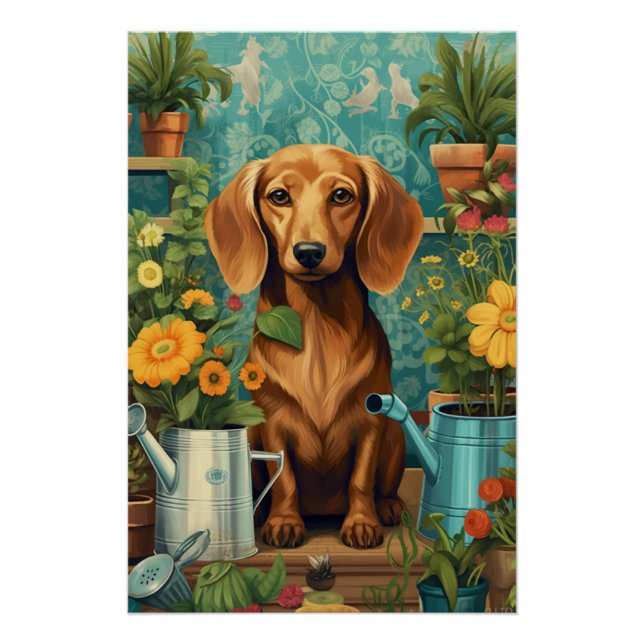 Dachshund's Gardening Adventure Poster (Front)