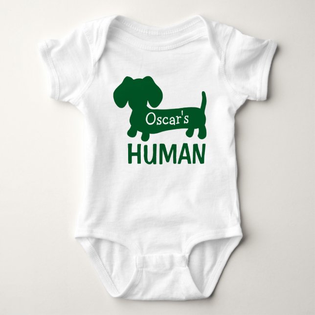 Dachshund's Gender Neutral Human Personalized  Baby Bodysuit (Front)