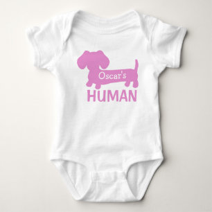 Dachshund's Girl Human Personalized in Pink   Baby Bodysuit