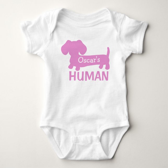 Dachshund's Girl Human Personalized in Pink   Baby Bodysuit (Front)