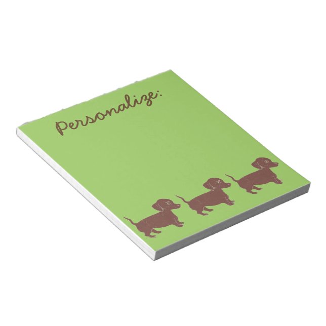 Dachshunds Green Personalized Notepad (Angled)