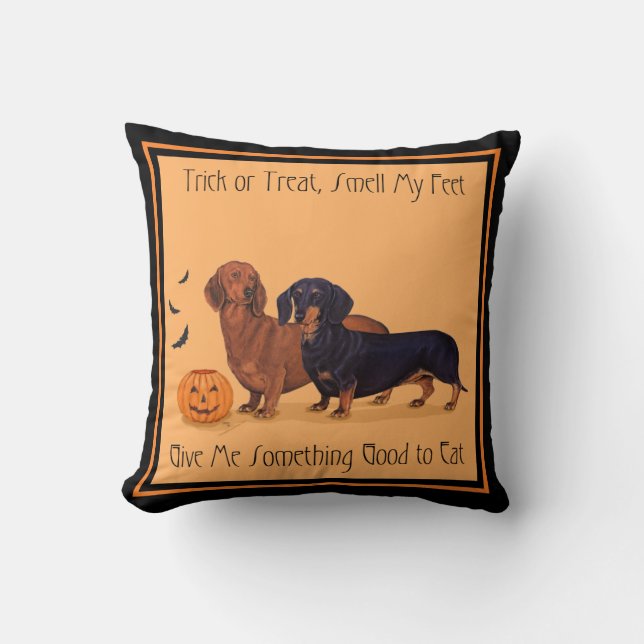 Dachshunds Halloween Throw Pillow (Front)