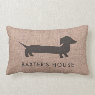 Dachshund's Home Sweet Home Retro Faux Burlap Lumbar Pillow