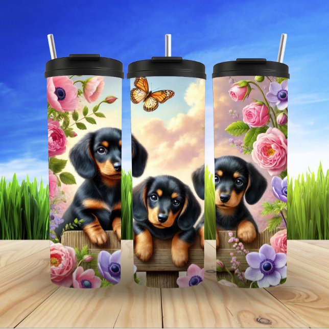 Dachshunds in a Spring Garden Thermal Tumbler (Creator Uploaded)