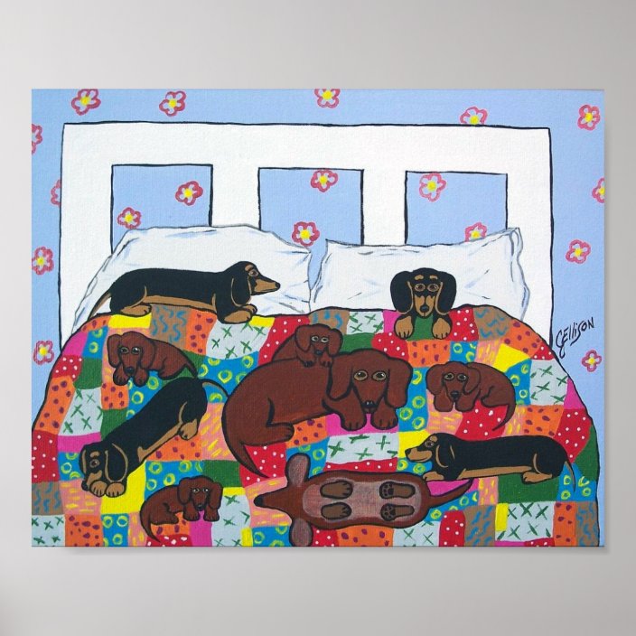 Dachshunds in Bed Poster Art | Zazzle.com