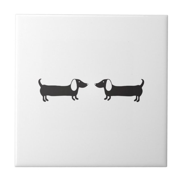 Dachshunds in black and white love ceramic tile (Front)