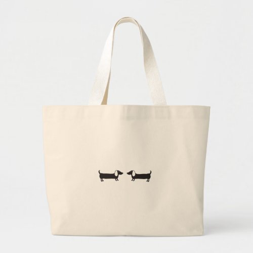 Dachshunds in black and white love large tote bag