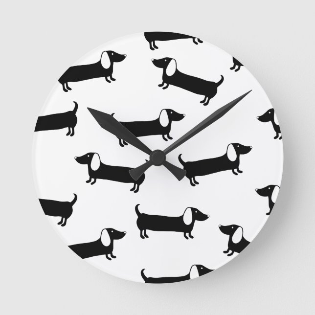 Dachshunds in black and white round clock (Front)
