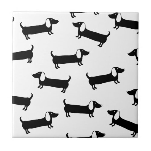 Dachshunds in black and white tile