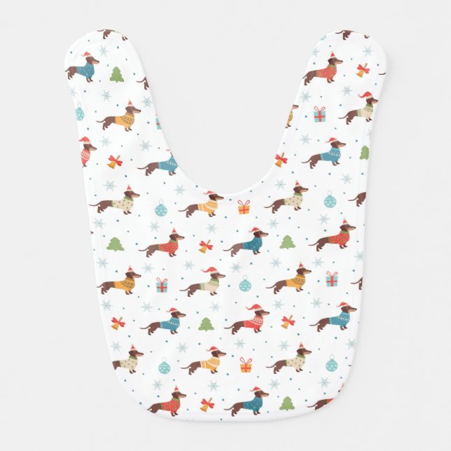Dachshunds in Christmas Sweaters Pattern Baby Bib (Front)