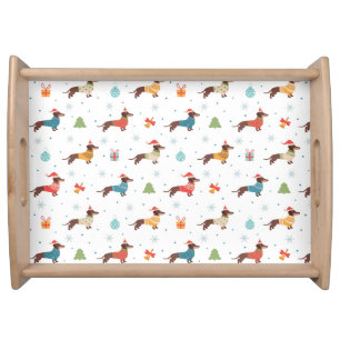 Dachshunds in Christmas Sweaters Pattern Serving Tray