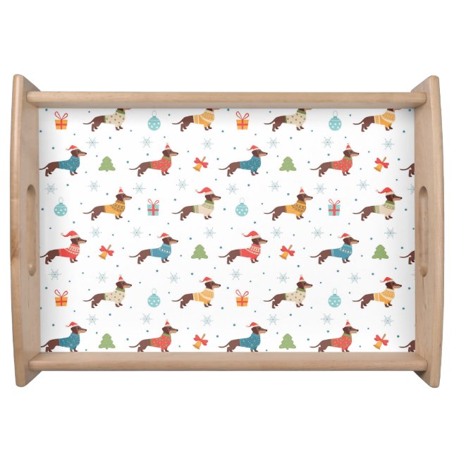 Dachshunds in Christmas Sweaters Pattern Serving Tray (Front)