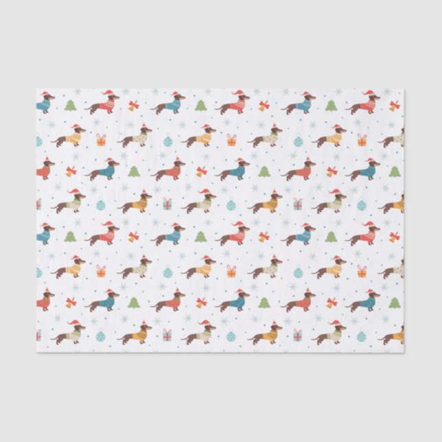 Dachshunds in Christmas Sweaters Pattern Tissue Paper (Front)