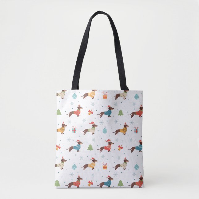 Dachshunds in Christmas Sweaters Pattern Tote Bag (Front)