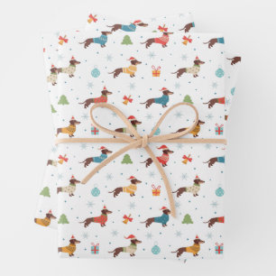 Dachshunds in Christmas Sweaters Pattern Wrapping Paper Sheets