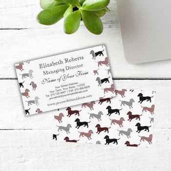 Dachshunds In Damask Cute Pattern Business Card by AntiqueImages at Zazzle
