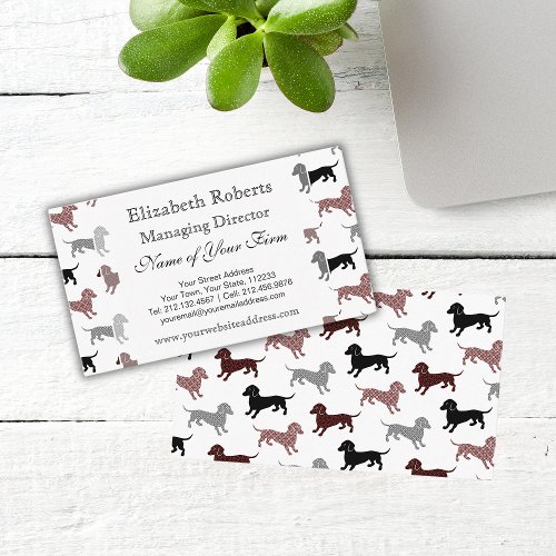 Dachshunds in Damask Cute Pattern Business Card