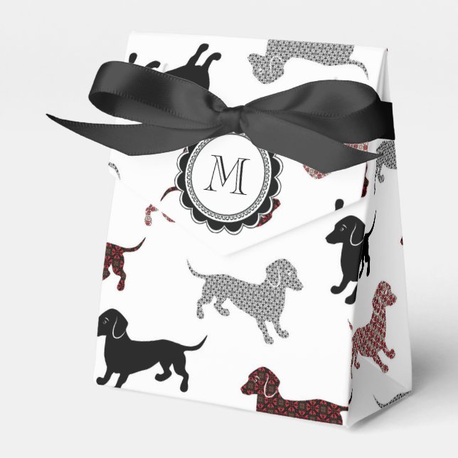 Dachshunds in Damask Cute Pattern Favor Boxes (Front Side)