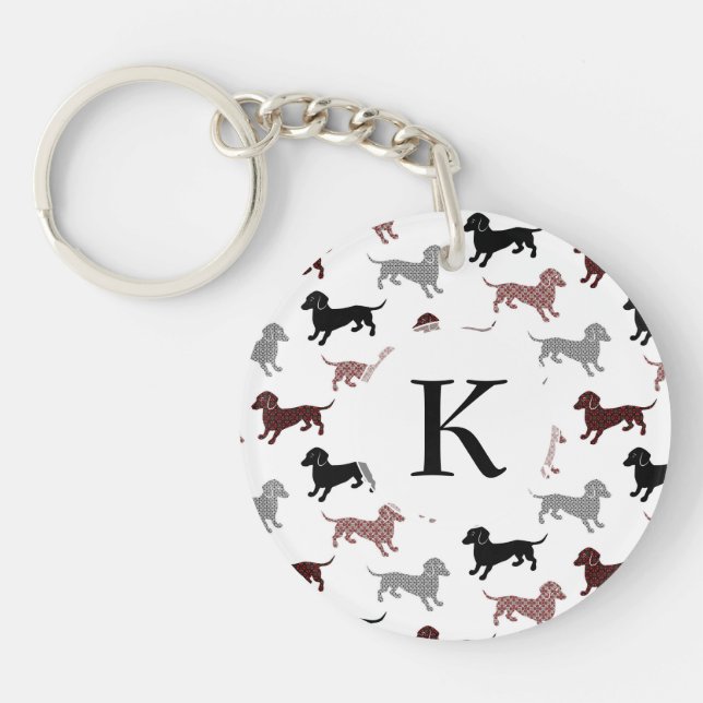 Dachshunds in Damask Cute Pattern Keychain (Front)