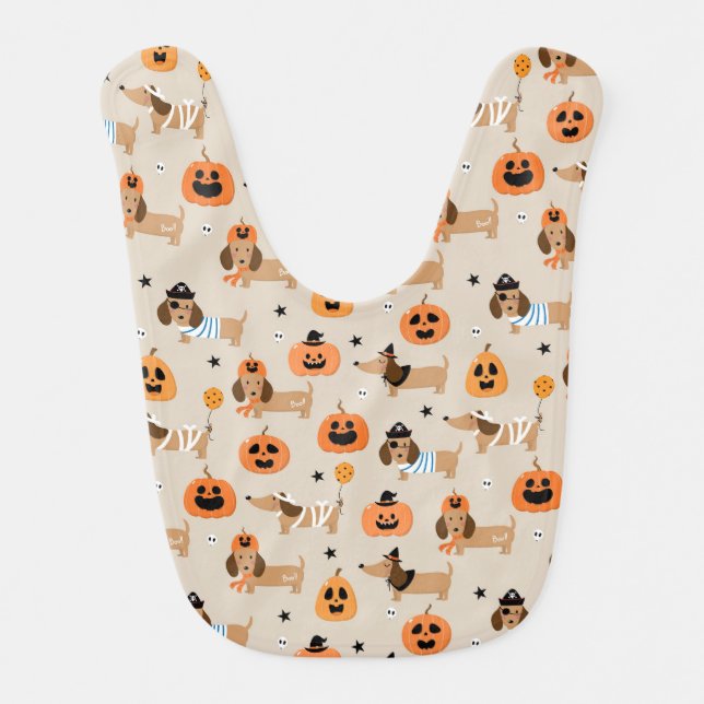 Dachshunds in Halloween Costumes Pattern Baby Bib (Front)