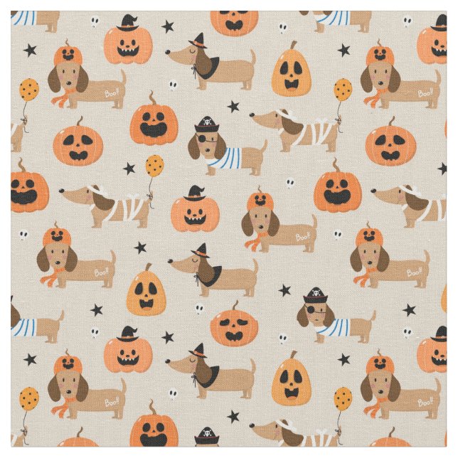 Dachshunds in Halloween Costumes Pattern Fabric (Close Up)