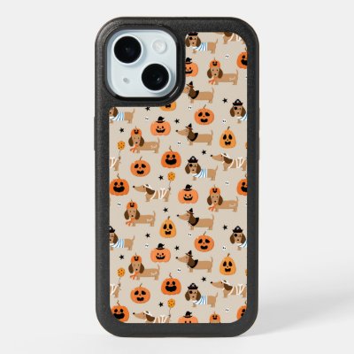 Dachshunds in Halloween Costumes Pattern iPhone 15 Case
