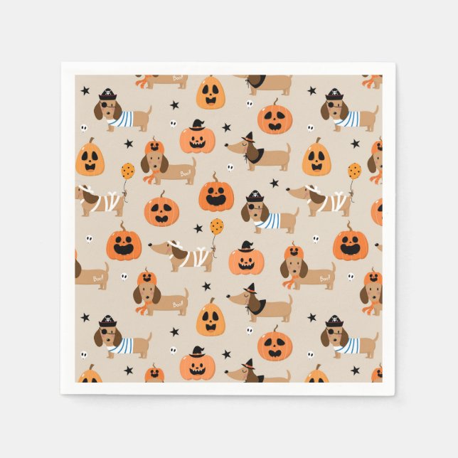 Dachshunds in Halloween Costumes Pattern Napkins (Front)