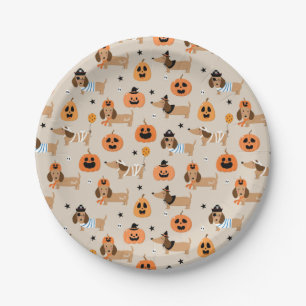 Dachshunds in Halloween Costumes Pattern Paper Plates