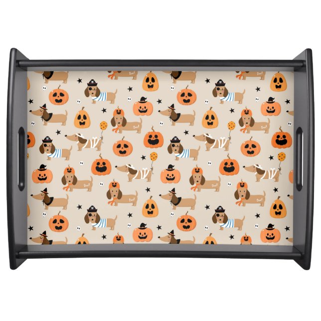 Dachshunds in Halloween Costumes Pattern Serving Tray (Front)