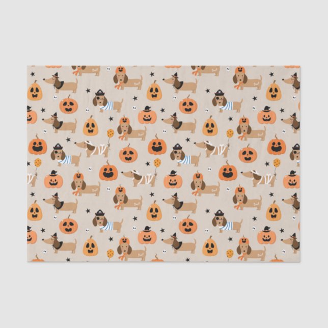 Dachshunds in Halloween Costumes Pattern Tissue Paper (Front)