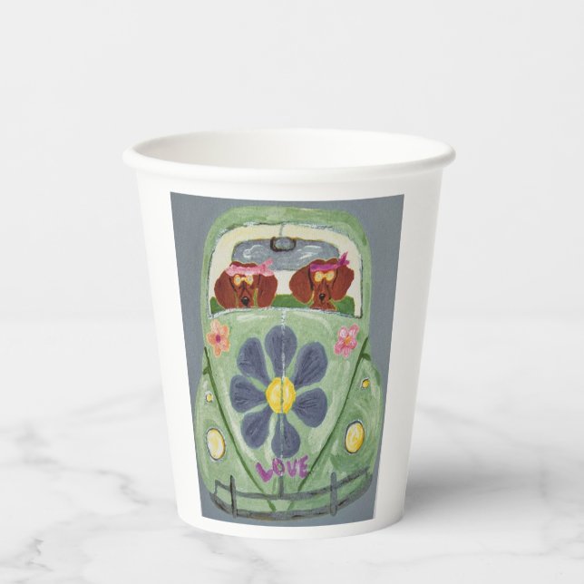 Dachshunds in Hippy Car Paper Cups (Front)