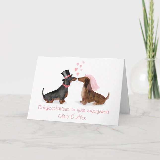 Dachshunds in love engagement card (boy/girl) (Front)